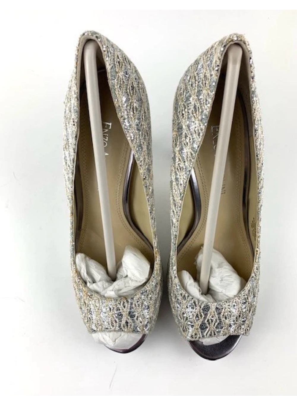 Enzo Angiolini Metallic Gold Tweed Peep-Toe Pumps